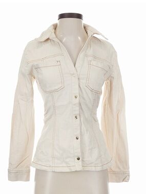 NWOT Zara Cream Button-Front Denim Fitted Top